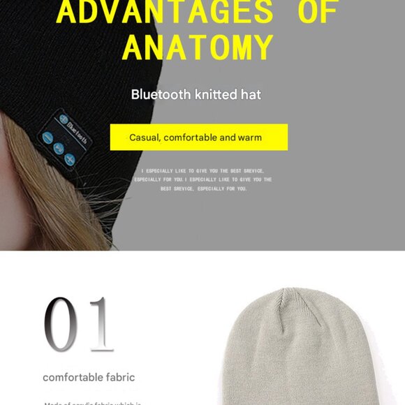 Adult men and women simple and easy to match solid color Bluetooth hat wool hat - Picture 4 of 5